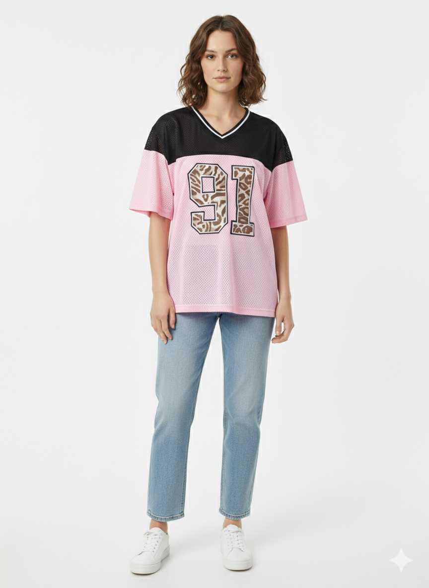 Cheetah v Neck Jersey Light Pink