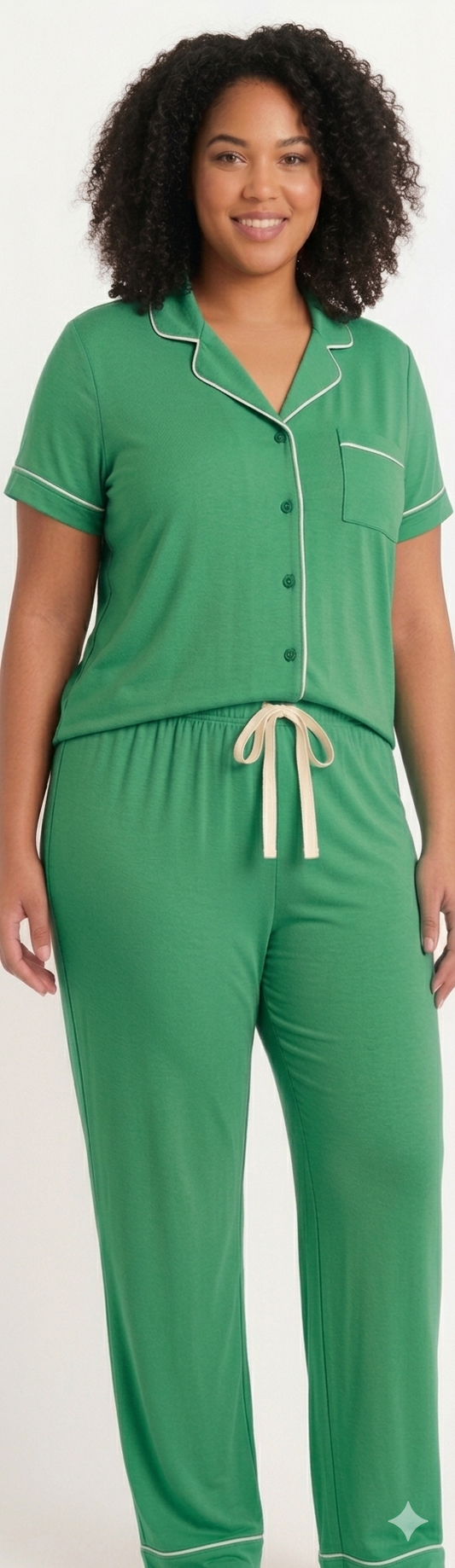 Plus Size 2PC Peached Jersey Sleep Set Green