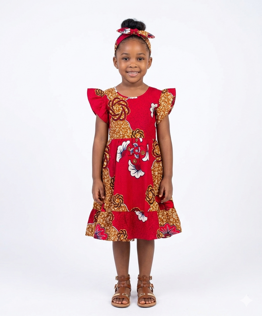 Vestido Niña Rojo-Chocolate-Blanco ( Etnia Negra)