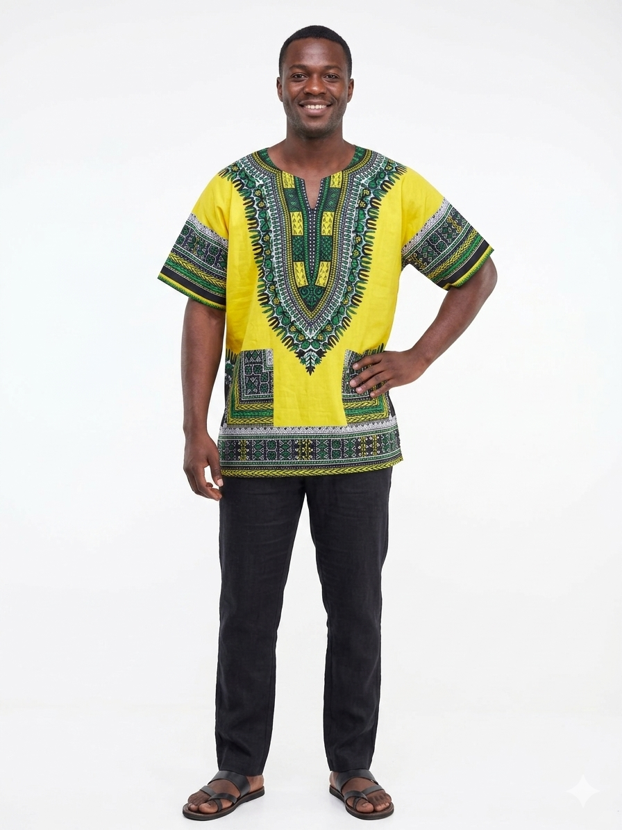 Men Cotton Dashiki Yellow-Etnia Negra