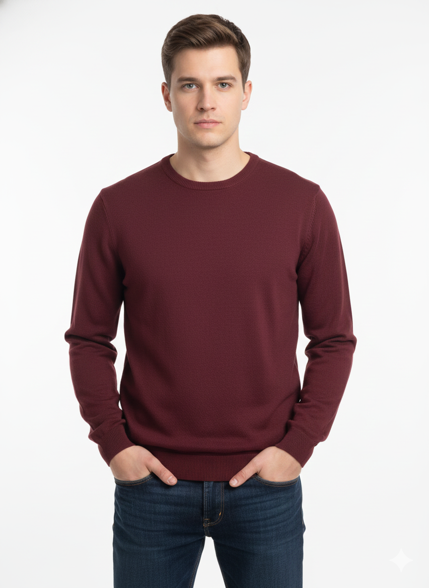 Long-sleeved knitted T-shirt Wine Red - Luigi Baretta
