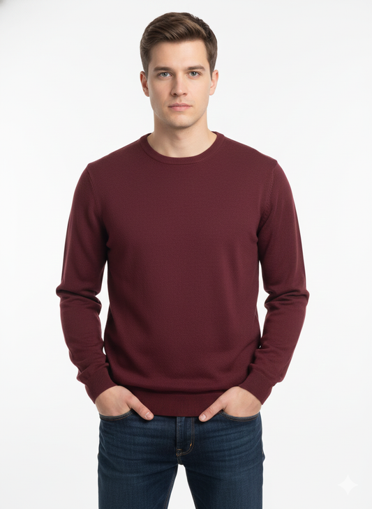 Long-sleeved knitted T-shirt Wine Red - Luigi Baretta