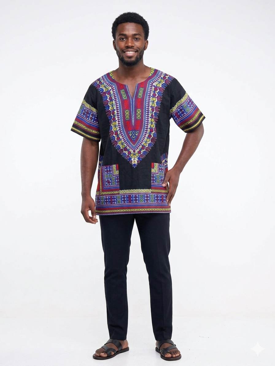 Men Cotton Dashiki Black-Etnia Negra