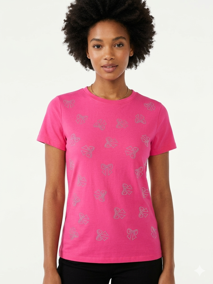 Diamonds Bow  Top Pink