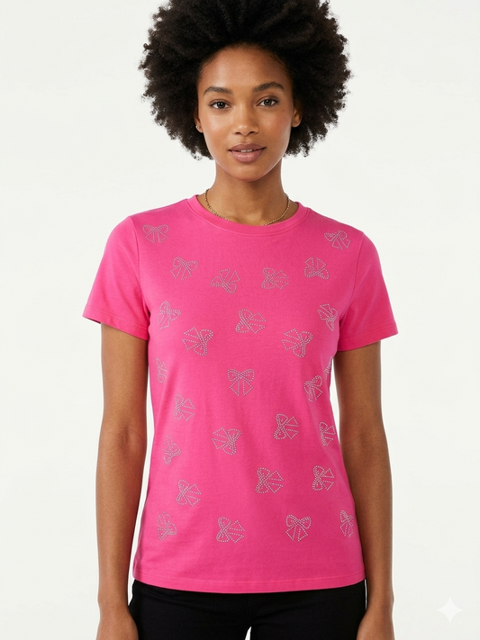 Diamonds Bow  Top Pink