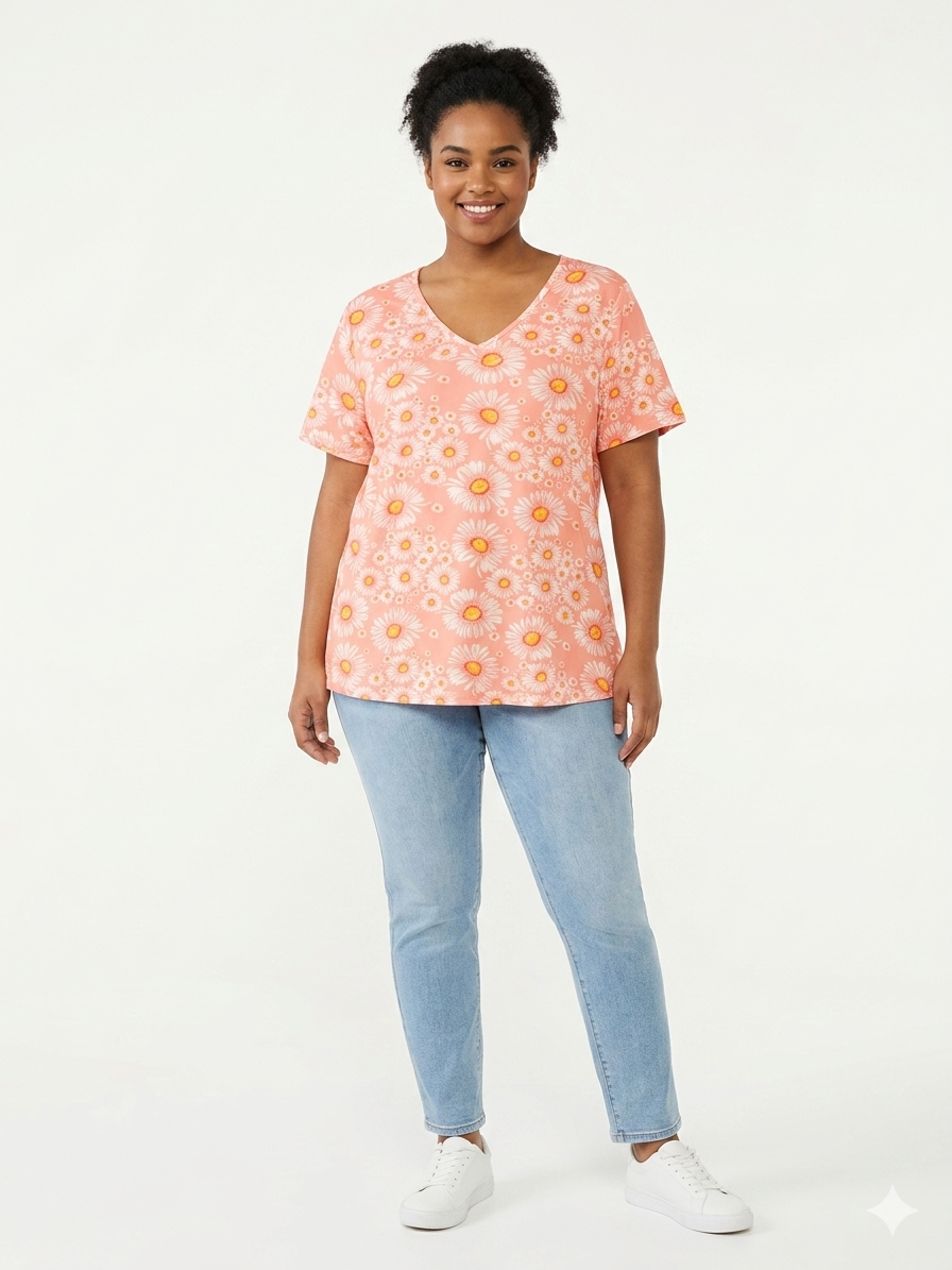Ladies Plus Size Pink Tops Sunflowers