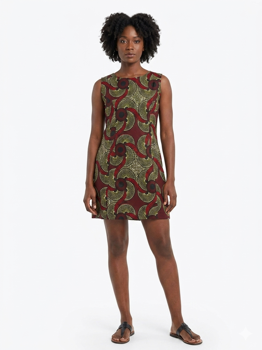 Dress Wine-Olive Print Women - Etnia Negra