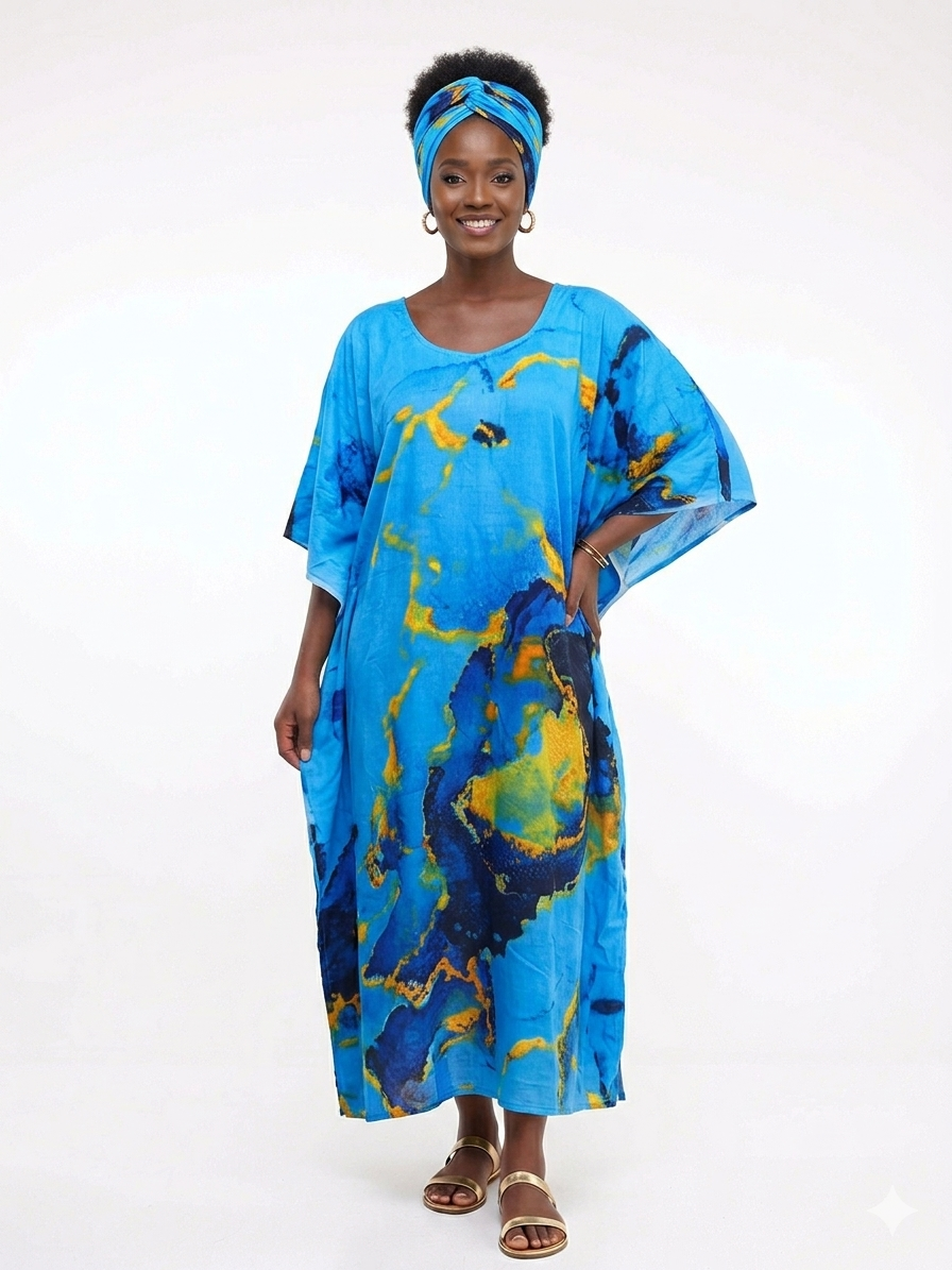 Kaftan Long Blue Print - Etnia Negra