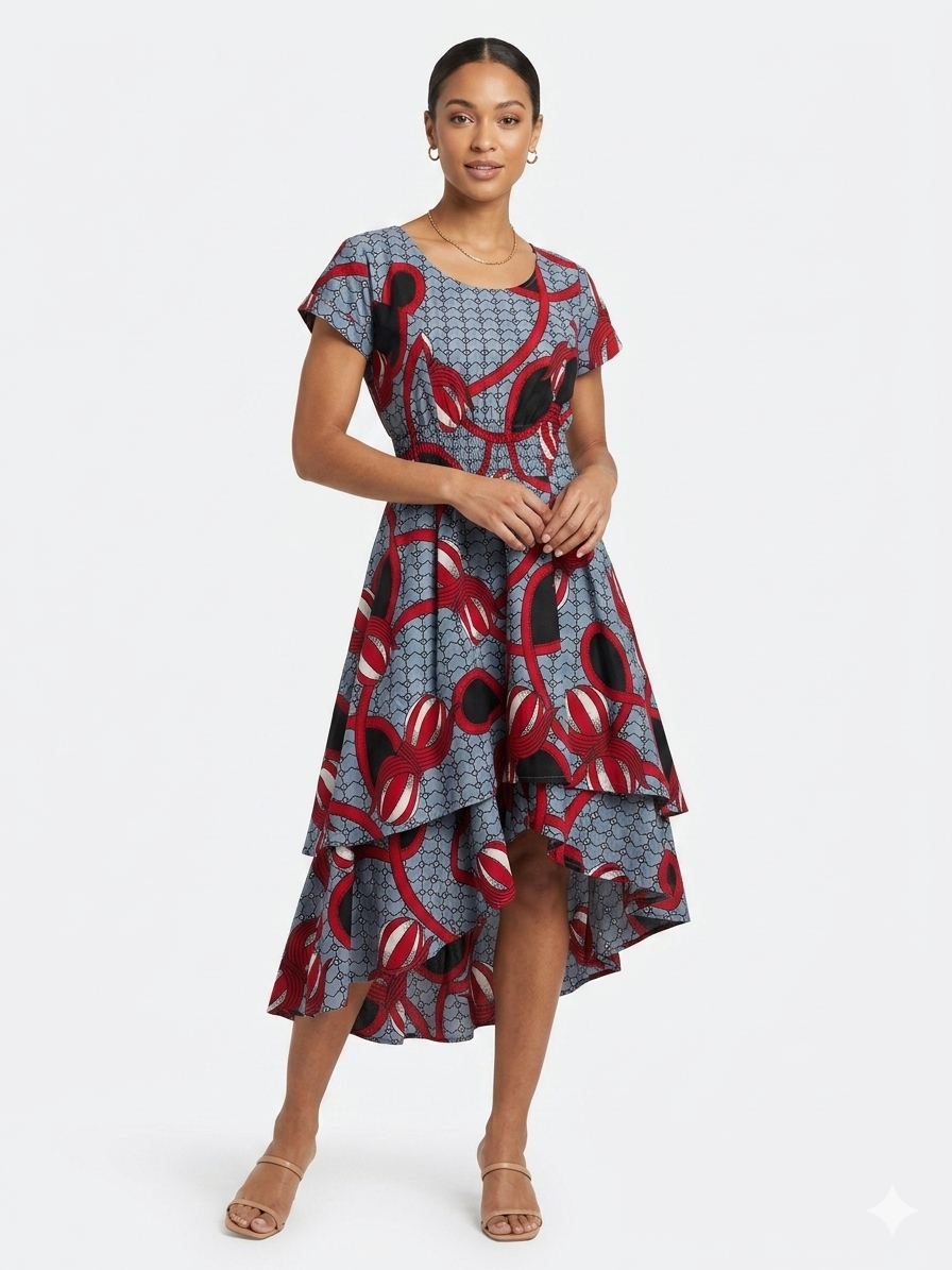 2 Tired Short Sleeve Plus Size Dress Red-Grey
