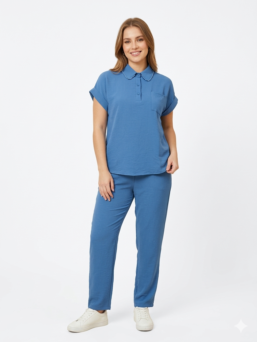 Ladies Air Flow Fashion Top with Pant Set 2 Blue  - Liz & Lilli