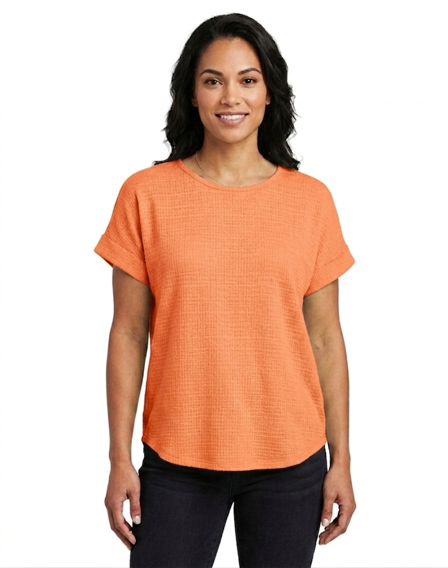 Sleeve Scoop Neck Dolman Top w / Non - Functional CB Buttons Clementine - Ninety