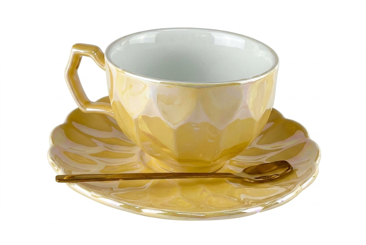 Cup with Saucer and Spoon Yellow