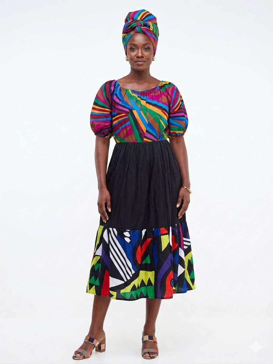 Dress Navy Multi-Color  Print Women - Etnia Negra