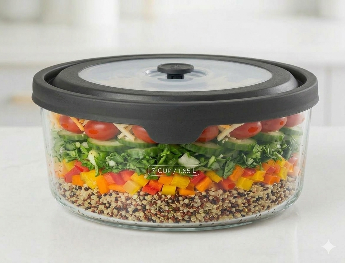 7 Cup Round Food Storage w/ Vented Lid Clear/Black