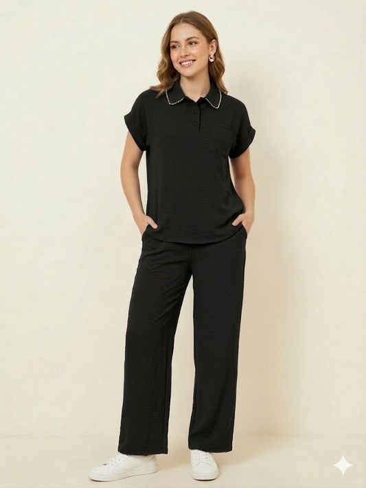 Ladies Air Flow Fashion Top with Pant Set 2 Black- Liz & Lilli