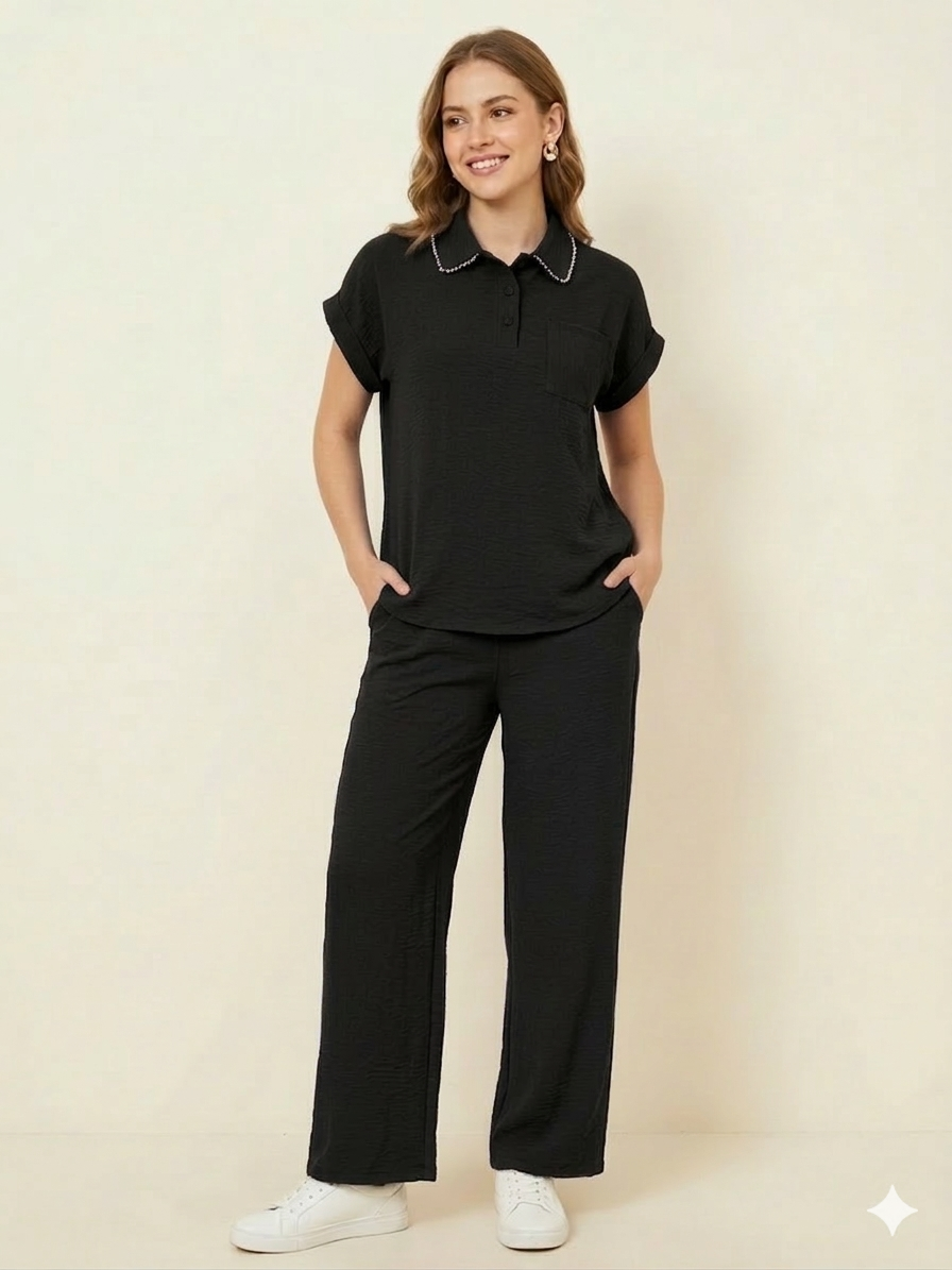 Ladies Air Flow Fashion Top with Pant Set 2 Black- Liz & Lilli