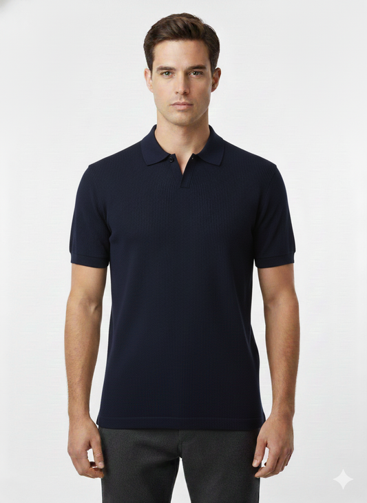 Polo Tejido V-Neck Navy - Luigi Baretta