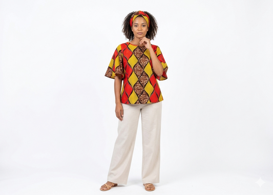 Camisa Dama Naranja-Mostaza-Chocolate (Etnia Negra)