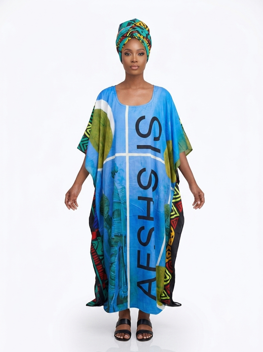 Kaftan Long  Light Blue  Print - Etnia Negra