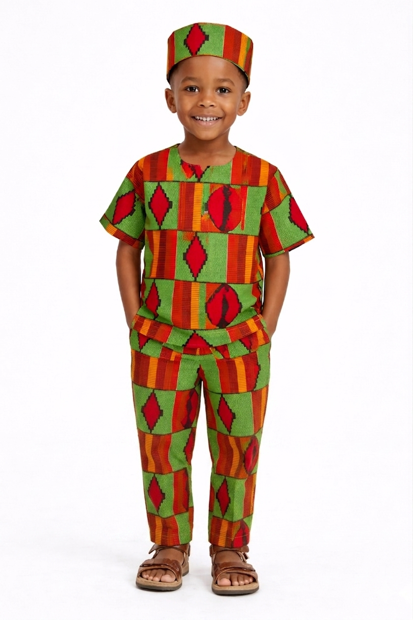 Conjunto Niño Verde-Rojo-Naranja  (Etnia Negra)