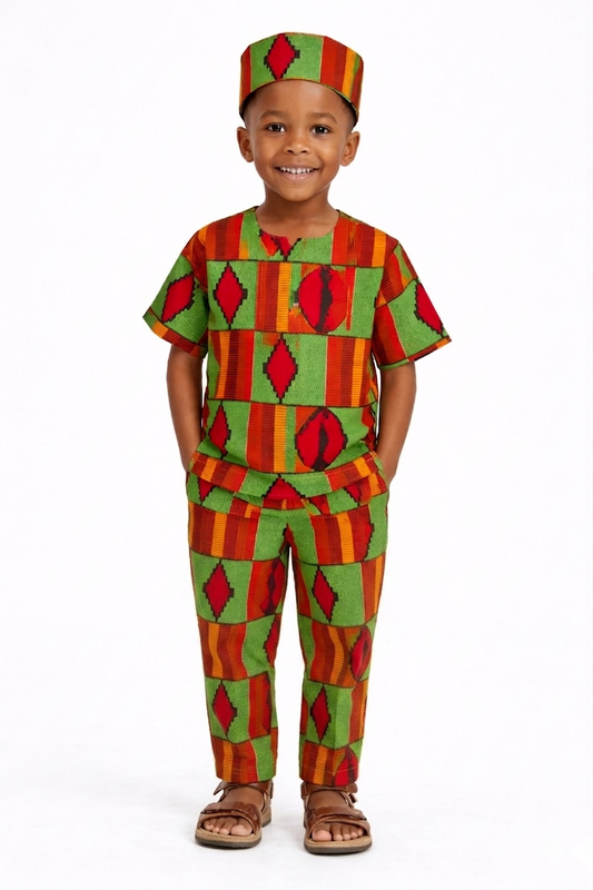 Conjunto Niño Verde-Rojo-Naranja  (Etnia Negra)