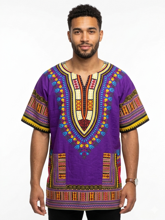 Plus Size Men Cotton Dashiki Purple-Etnia Negra