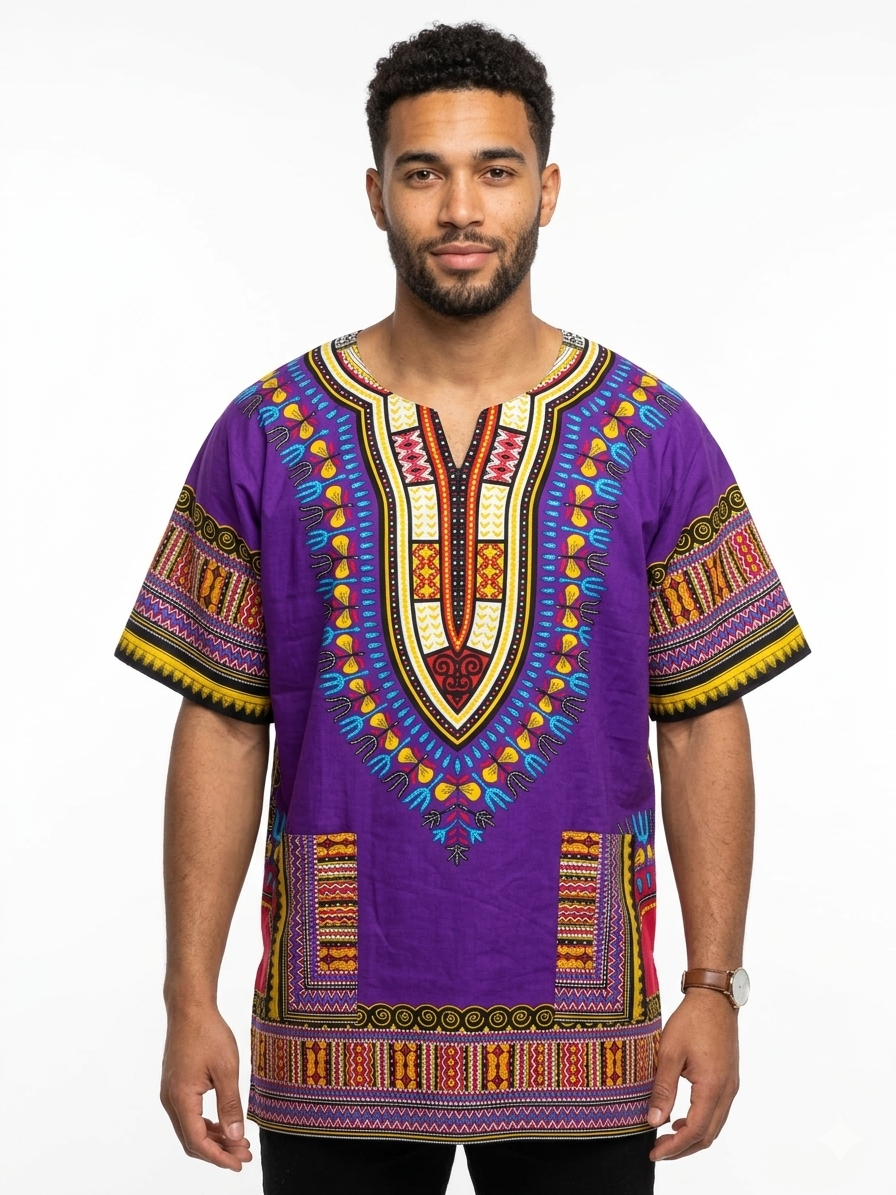 Plus Size Men Cotton Dashiki Purple-Etnia Negra