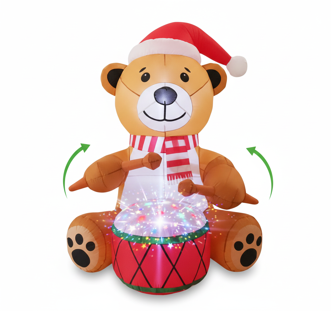 6FT Tall Inflatable Drummer Bear With Lights And Motion