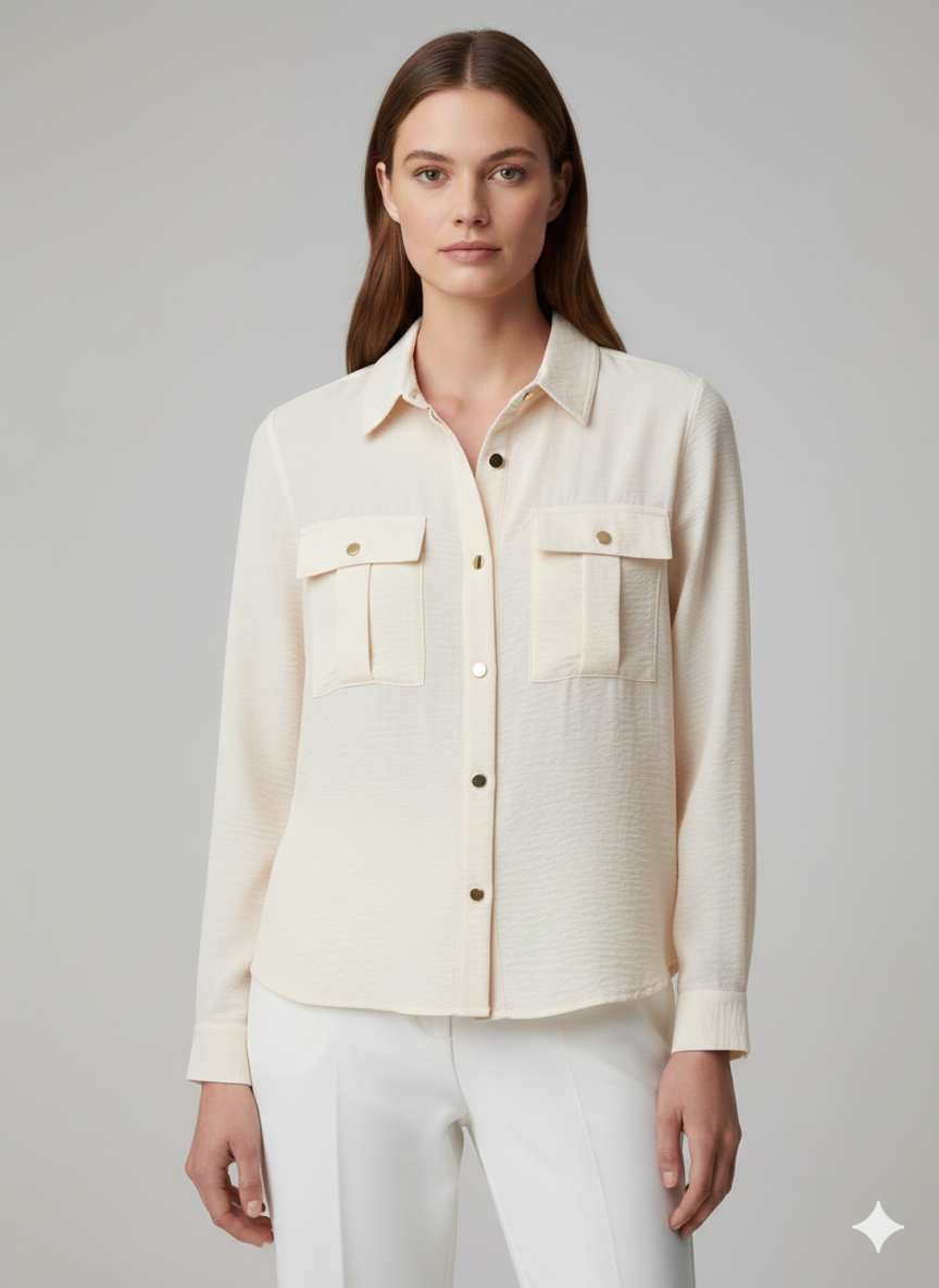 Blouse Gold Button 2 Pocket Marshmallow   - Ninety