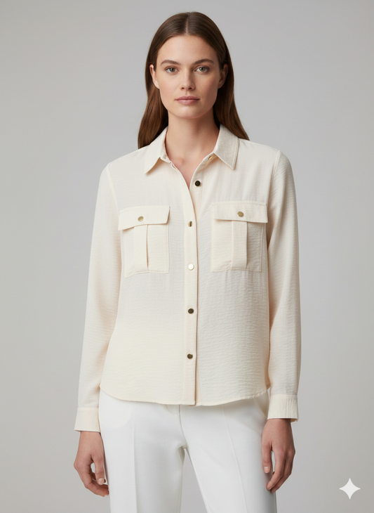 Blouse Gold Button 2 Pocket Marshmallow   - Ninety
