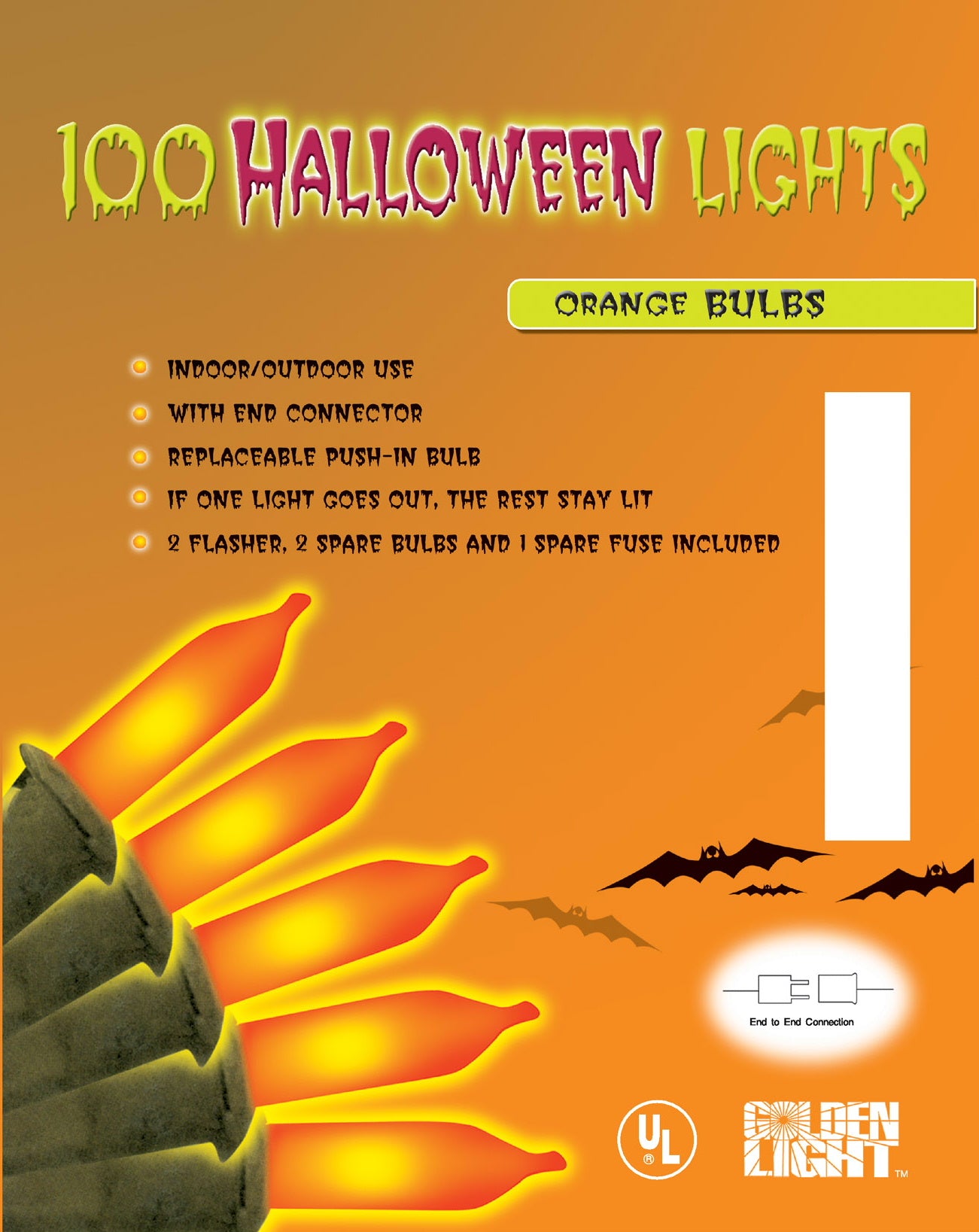 UL 100ct Halloween String Lights Orange/Black Wire Tray Pack