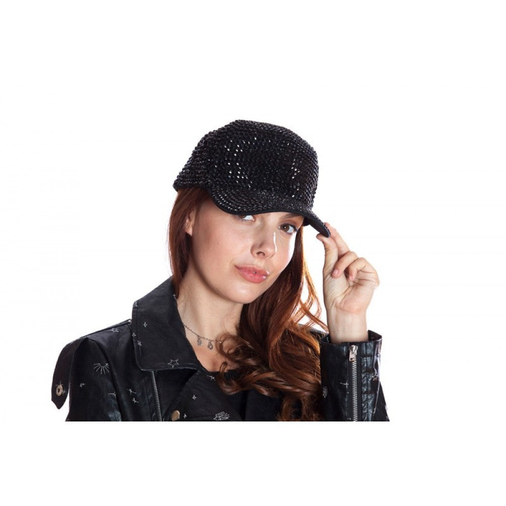Black Rhinestone Baseball Cap