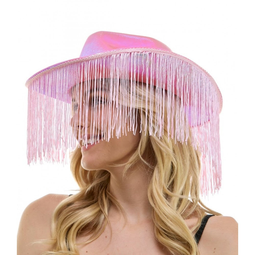 Iridescent Pink Fringe Cowboy Hat