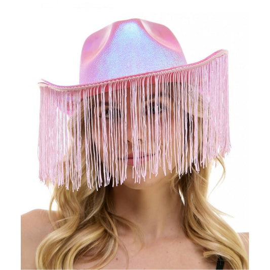 Iridescent Pink Fringe Cowboy Hat