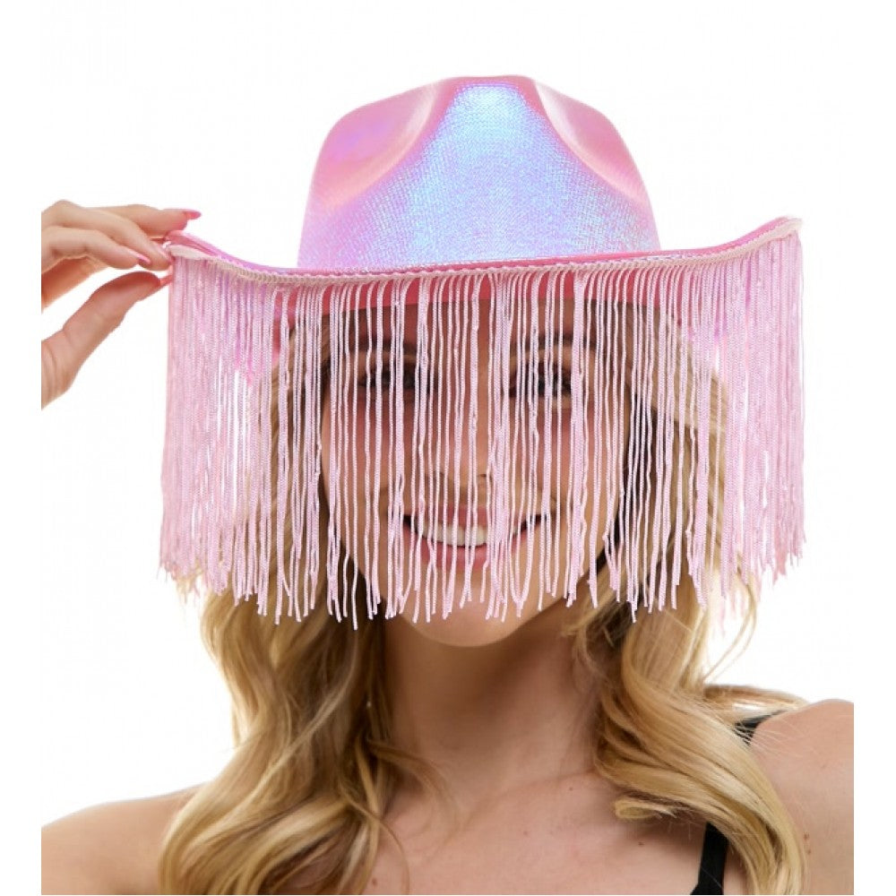 Iridescent Pink Fringe Cowboy Hat