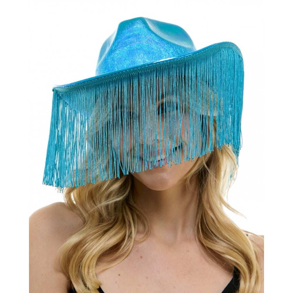 Iridescent Turquoise Fringe Cowboy Hat