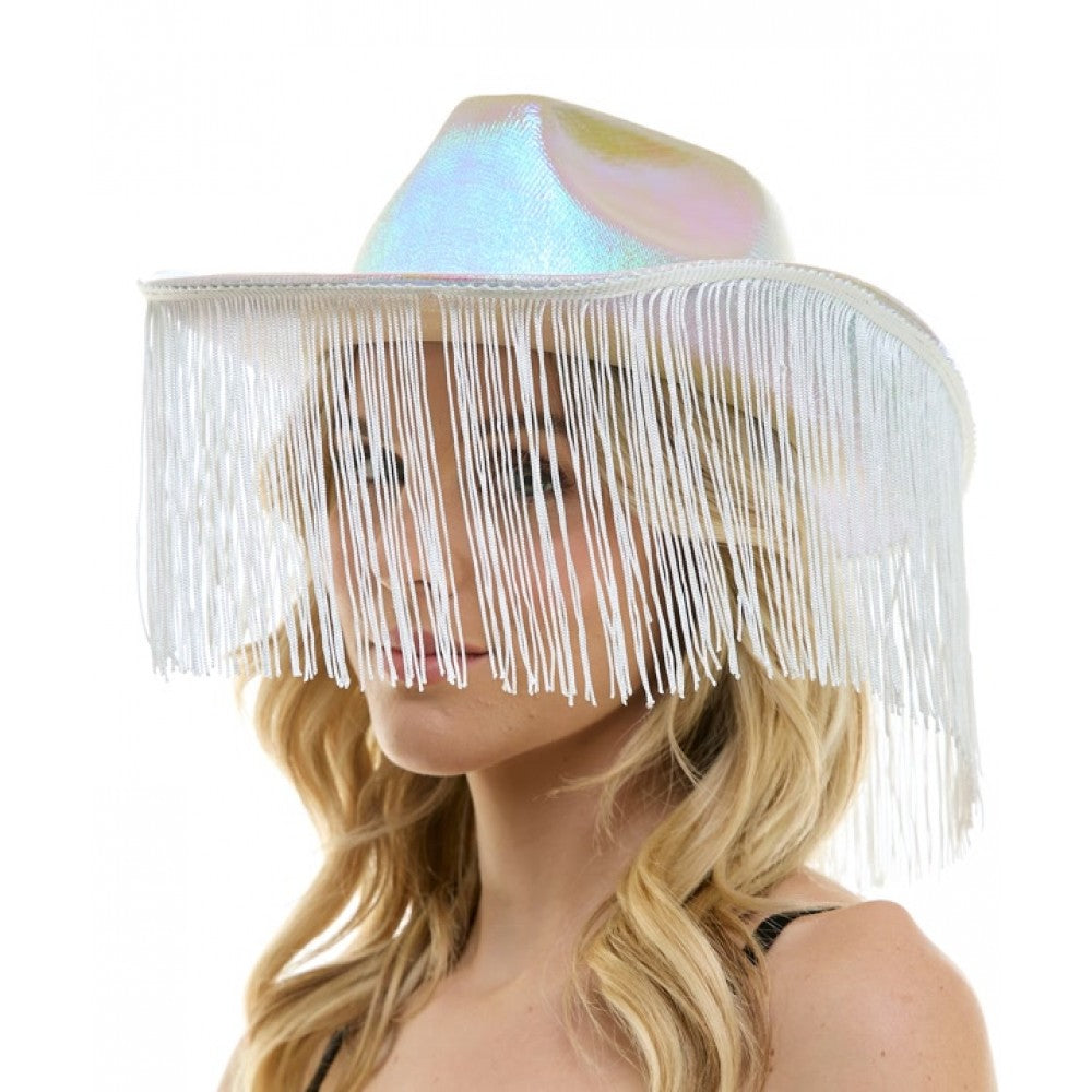 Iridescent White Fringe Cowboy Hat