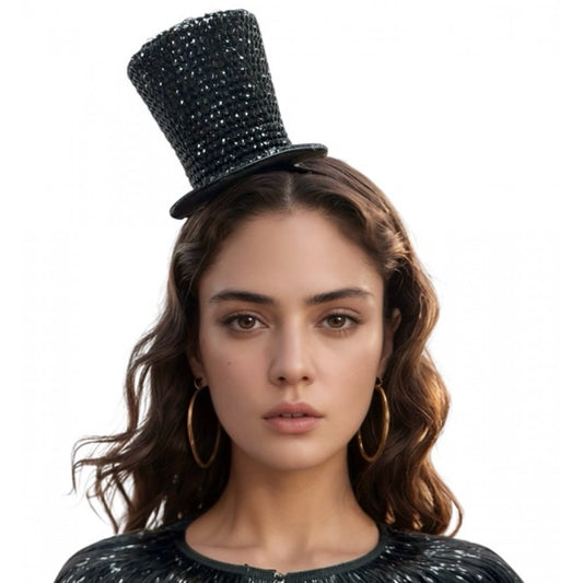 Black Rhinestone Mini Top Hat Headband