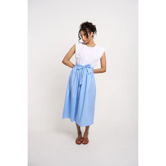 Oh Darling Poplin Midi Dress White/Cornflower Blue
