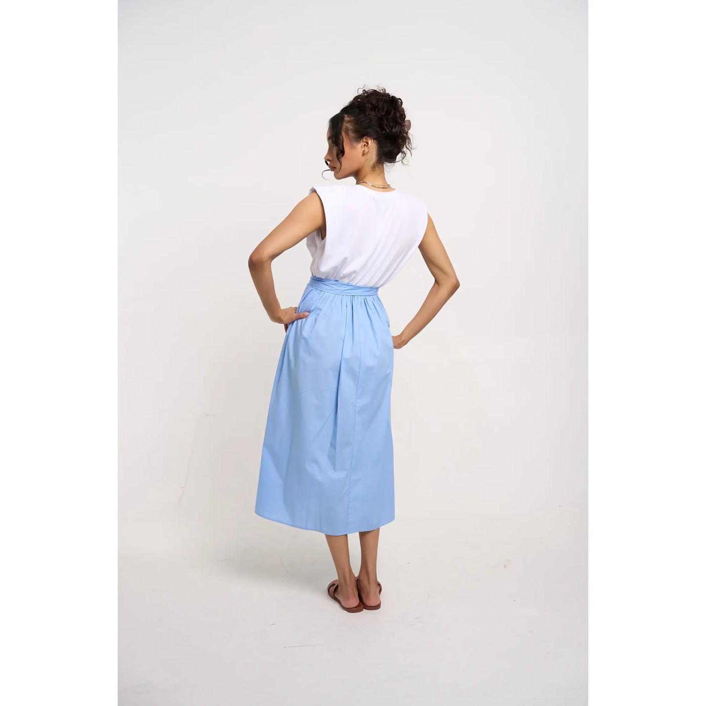 Oh Darling Poplin Midi Dress White/Cornflower Blue
