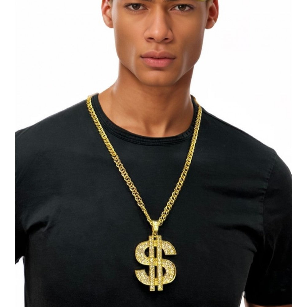 Cadena extragrande con signo de dólar dorado