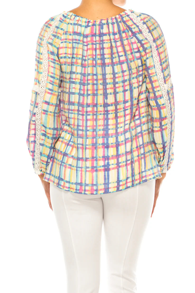 3/4 Sleeve Plaid Top Fuchsia Surf the Web - Hope & Harlow