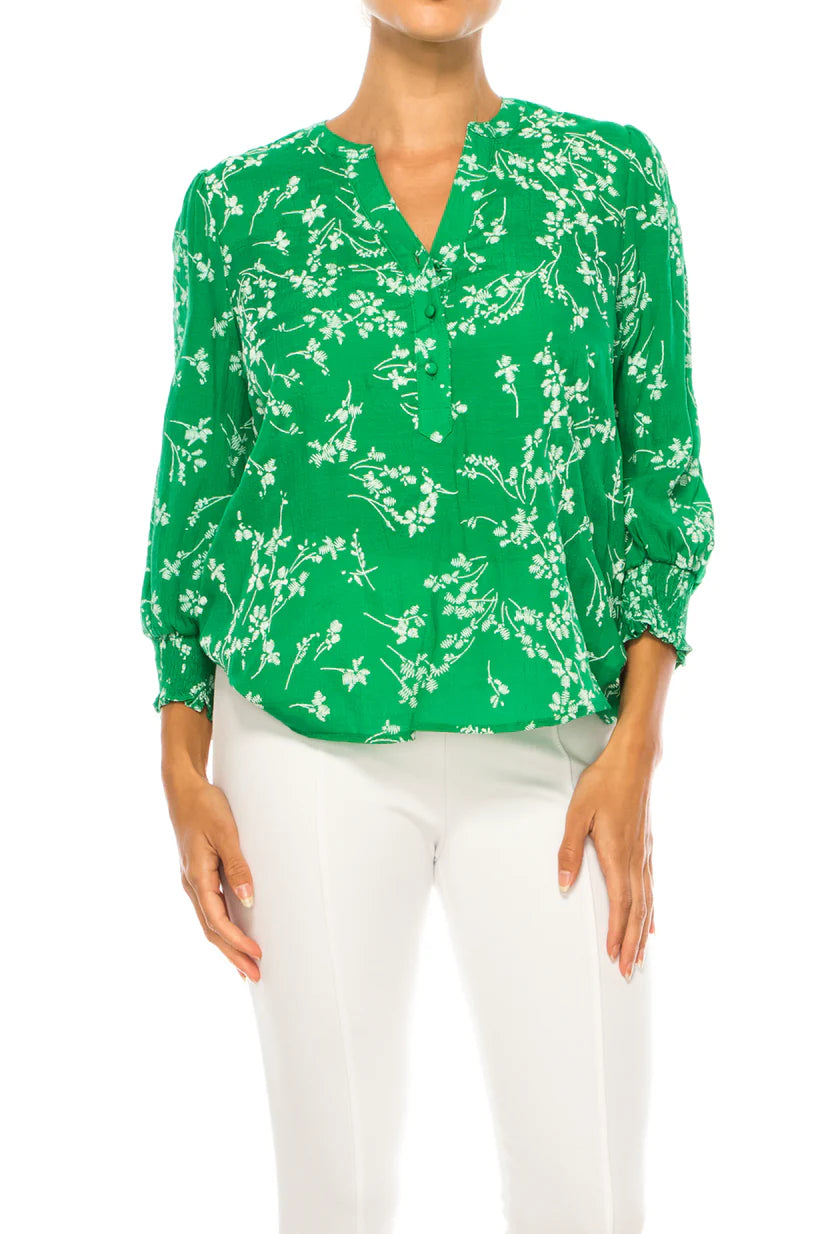 Flower Print 3/4 Sleeve Top Jelly Bean/White - Hope & Harlow