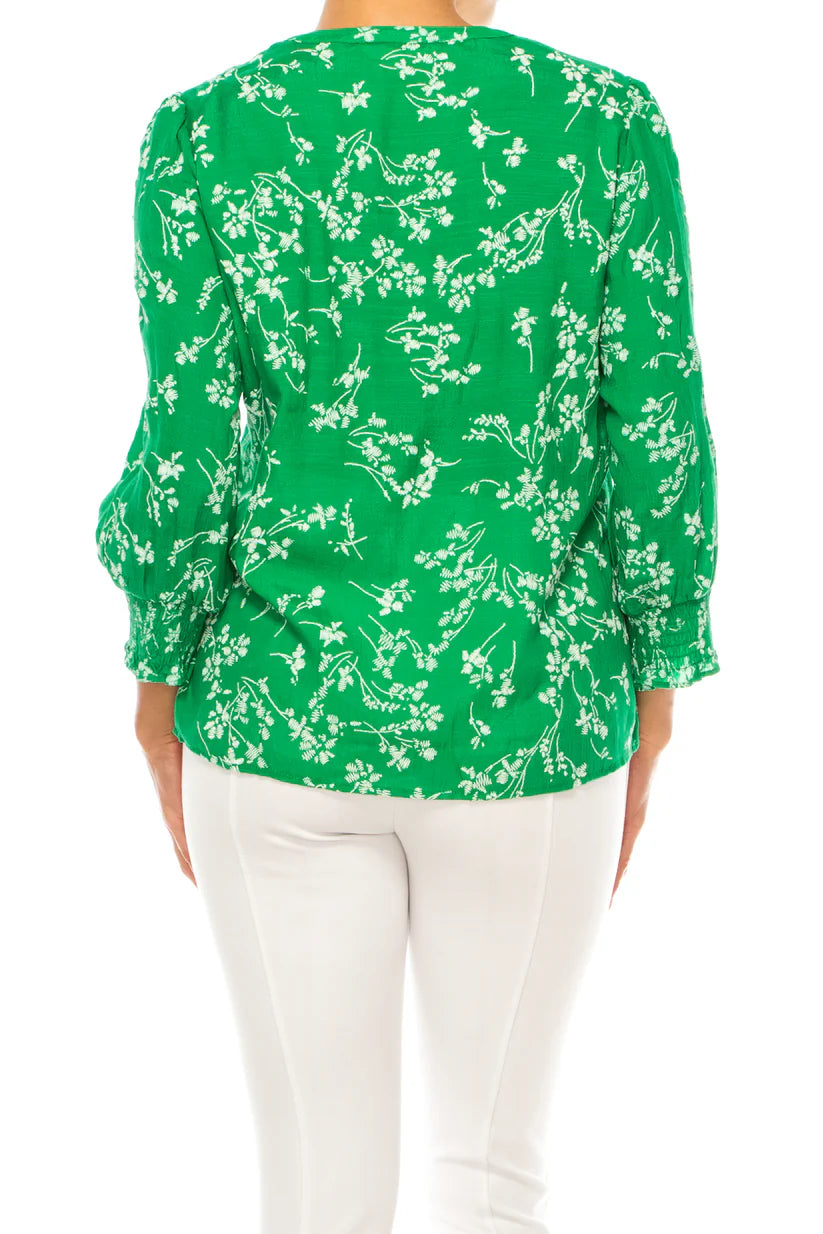 Flower Print 3/4 Sleeve Top Jelly Bean/White - Hope & Harlow