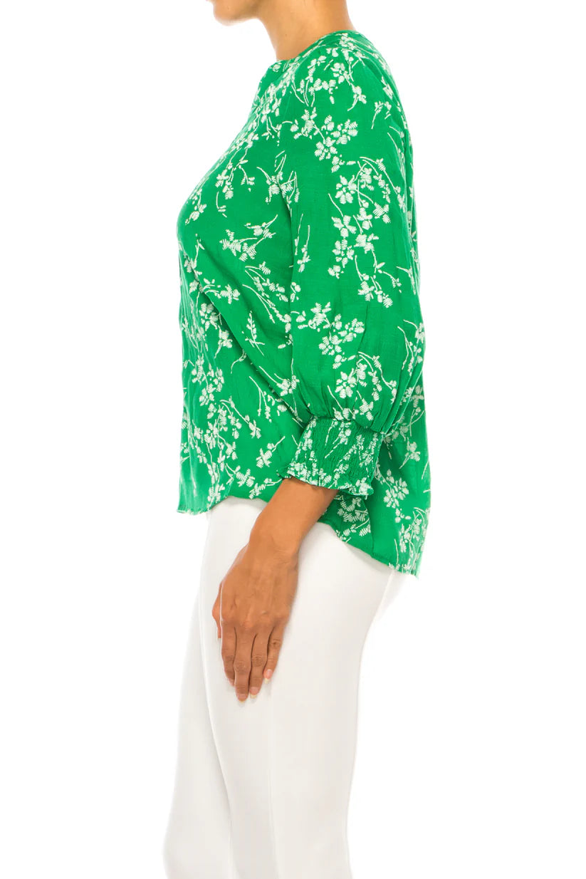 Flower Print 3/4 Sleeve Top Jelly Bean/White - Hope & Harlow