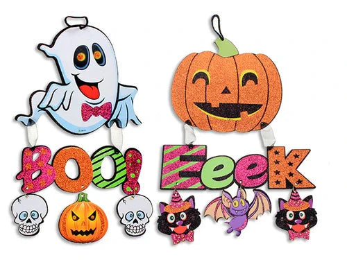 Halloween Hanging Glitter Foam Plaque With Hanging Characters