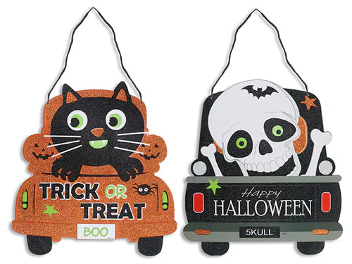 Halloween Full Glitter Truck Hanging Foam Plaque