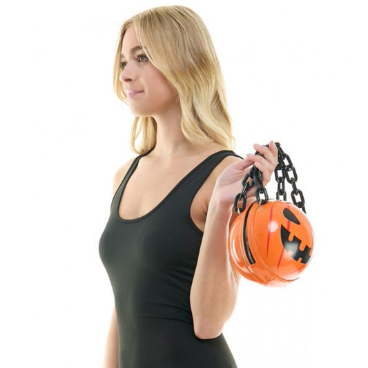 Orange Evil Pumpkin Chain Purse