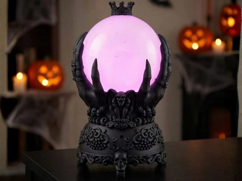 9" Light-Up LED Purple Crystal Ball with Bats Halloween Decoration