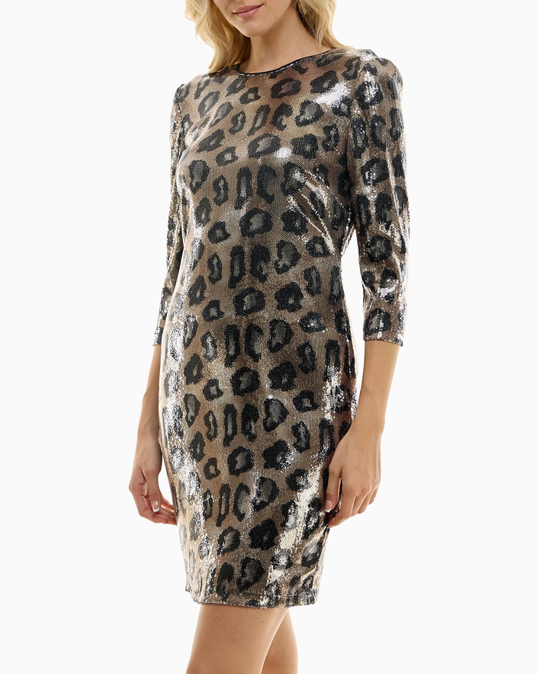 Sequin Sheath Midi Dress Leopard Brown - Nicole Miller